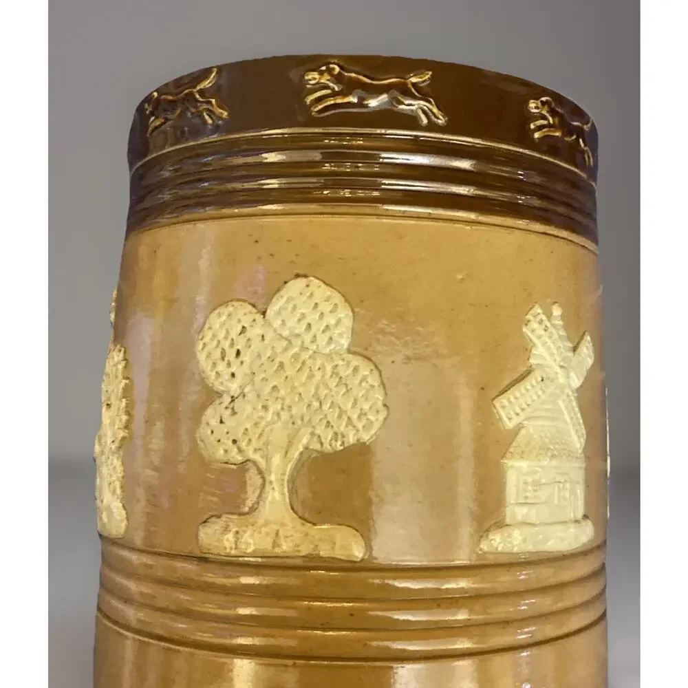 Antique Doulton Lambeth Pottery Stoneware Tobacco Jar Canister Barrel 4.75
